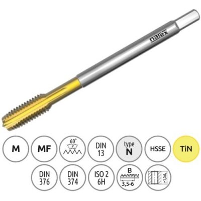 Narex Ždánice 041535252040000 - Závitník strojní M 4,0x0,7mm typ 3043 kód 3510 TiN, lícování ISO2 (6H), DIN 376 – Zboží Mobilmania