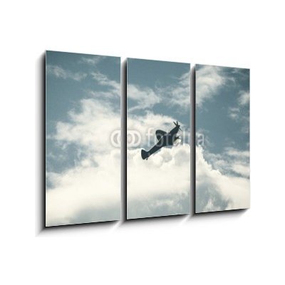 Obraz 3D třídílný - 105 x 70 cm - Fighter plane on cloudy sky Bojové letadlo na zatažené obloze – Hledejceny.cz