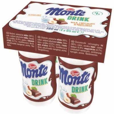 Zott Monte drink mléčný nápoj čokoládový s lískovými oříšky 4 x 95 ml – Zboží Dáma