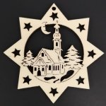 AMADEA Dřevěná ozdoba hvězda s kostelem 6 cm – Zboží Dáma