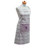 Arome Home Kuchyňská zástěra Fialové káro výšivka Levandule – Zboží Dáma