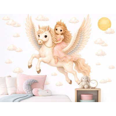 Nalepte.cz Princezna na Pegasovi dívčí samolepky na zeď arch 42 x 45 cm – Hledejceny.cz
