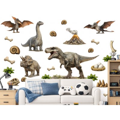 Nalepte.cz Realističtí dinosauři textilní přelepitelné samolepky na zeď arch 46 x 35 cm – Zbozi.Blesk.cz