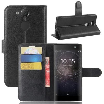 Litchi PU kožené peněženkové pouzdro na mobil Sony Xperia XA2 - černé – Zboží Živě