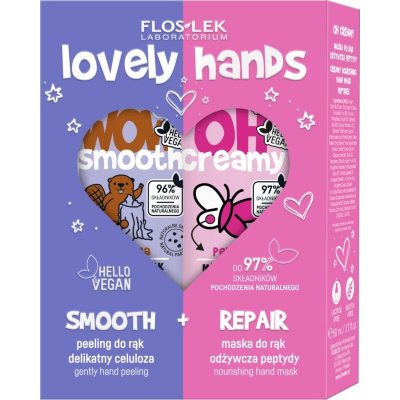 FlosLek Laboratorium Lovely Hands Wow Smooth jemný peeling na ruce 50 g + Oh Creamy vyživující maska na ruce 50 ml