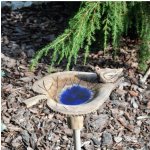 Keramické pítko pro ptáčky ve tvaru listu - modré - zahradní dekorace