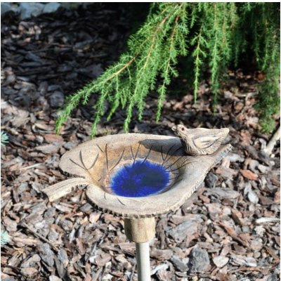 Keramické pítko pro ptáčky ve tvaru listu - modré - zahradní dekorace – Zboží Mobilmania