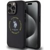 Pouzdro a kryt na mobilní telefon Apple U.S. Polo PU Leather Printed Round Double Horse MagSafe iPhone 15 Pro černé