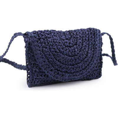 Háčkovaná kabelka z rafie lýka crossbody 16x21 cm modrá tmavá