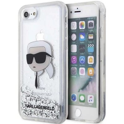 Pouzdro Karl Lagerfeld iPhone 7 / 8 / SE 2020 / 2022 Glitter Karl Head stříbrné – Zboží Mobilmania