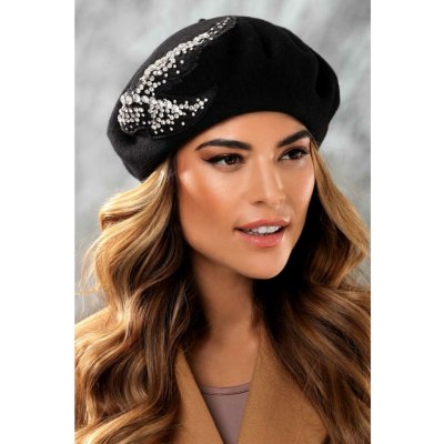 Krumlovanka Zimní dámský baret s bižuterií W-0696/018 černý – Hledejceny.cz
