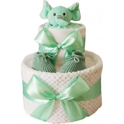 Brumlík plenkový dort dvoupatrový Sloník minky mint – Sleviste.cz