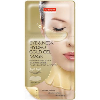 PureDerm zlatá hydrogelová maska pro oční okolí a krk 3 páry oční masky + 3 x hydrogelová maska na krk 3 ks