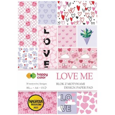 Happy Color Sada jednostranných papírů LOVE ME 80 g/m2 15 ks A4 – Zboží Dáma