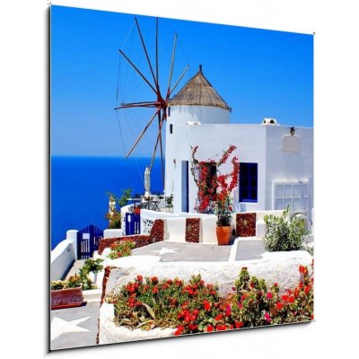 Obraz 1D - 50 x 50 cm - Windmill on Santorini island, Greece Větrný mlýn na ostrově Santorini, Řecko – Zbozi.Blesk.cz