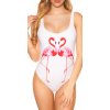 Trendy Swimsuit with Flamingo Print white