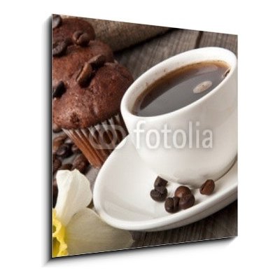 Obraz 1D - 50 x 50 cm - cup of coffee and chocolate cake šálek kávy a čokoládového dortu – Zboží Mobilmania