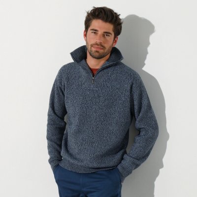 Blancheporte pulovr s hladkým vzorem a stojáčkem na zip modrý melír – Zbozi.Blesk.cz