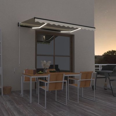 VidaXL Ručně zatahovací markýza s LED světlem 350 x 250 cm krémová – Zboží Mobilmania
