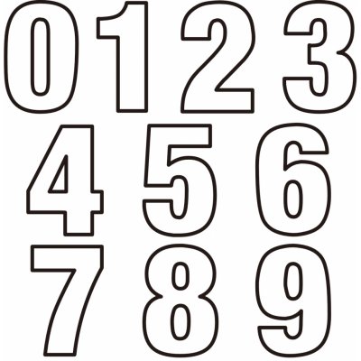 Nažehlovací čísla potisk DTF - JEDNOTLIVĚ - barva bílá s černým lemováním – Zboží Dáma