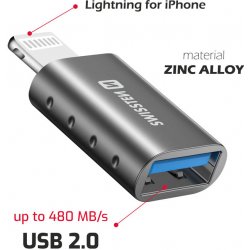 Swissten Přepojka / redukce - USB-A samice na Lightning samec - pro flashdisk / myš - kovová