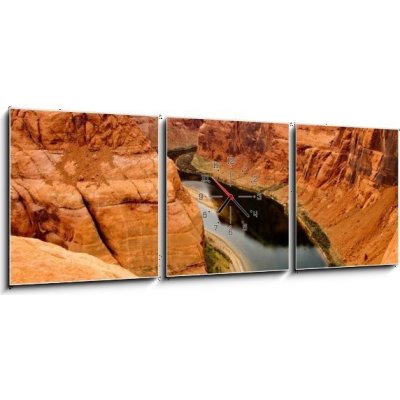 Obraz s hodinami 3D třídílný - 150 x 50 cm - The Grand Canyon Velký kaňon