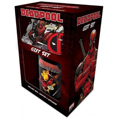 CurePink Dárkový set Marvel Deadpool hrnek přívěsek tácek hrnku tácek 10 X 10 cm GP85207 315 ml – Zbozi.Blesk.cz