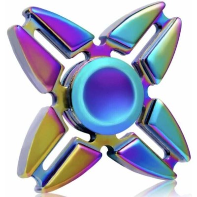 Kovový fidget spinner duhový čtyřramenný hvězdice v kovové krabičce – Zboží Mobilmania