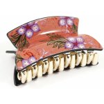 Skřipec na vlasy s potiskem květů Barva: červeno-oranžová – Zboží Dáma