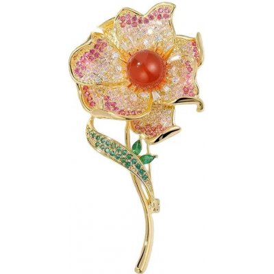 Amparo Miranda Brož Gold Flower AM622 Červená – Zboží Dáma