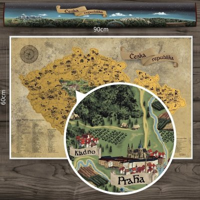 Stírací mapa Česka DELUXE XL zlatá - Mapa bez lišt, dárkový tubus – Hledejceny.cz