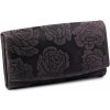 Peněženka Dámská peněženka kožená růže ornamenty 9,5x18 cm 4 fialová temná