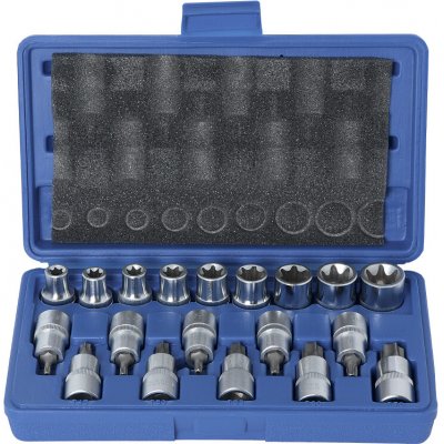 Condor 100-02447 hlavice zástrčné a nástrčné 1/2", Torx T20 - T70, vrtané, E-profil E10 - E24, sada 19 dílů – Sleviste.cz