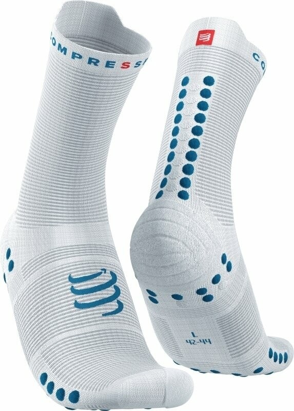 Compressport Pro Racing Socks v4.0 Run High White/Fjord Blue