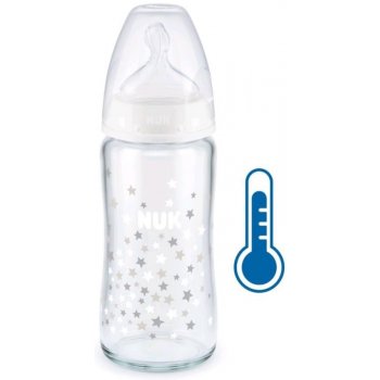 Nuk skleněná kojenecká láhev FC s kontrolou teploty bílá 240 ml