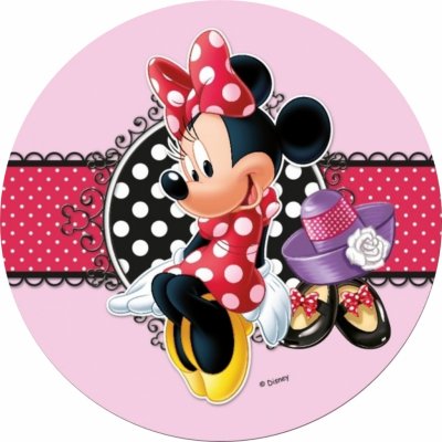 Jedlý tisk MINNIE ● materiál: JEDLÝ PAPÍR Ⓜ️, ● velikost: kruh 12 cm - PROMO akce bez cupcakes ☝ – Zboží Mobilmania