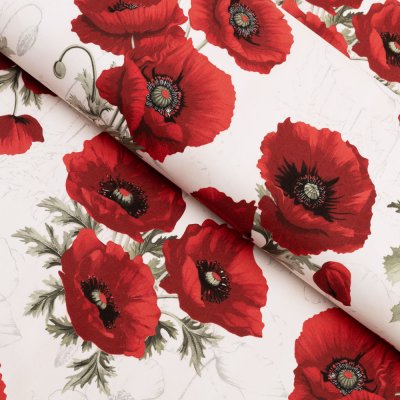 Bavlněná látka/plátno Sandra SA-632 Vlčí máky na bílém - šířka 160 cm – Hledejceny.cz