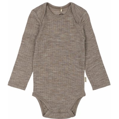 Dětské body dlouhý rukáv z merino vlny hnědé Melange Denver Mikk Line – Zboží Dáma