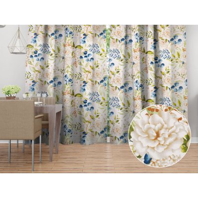 Biante Bavlněný závěs Sandra SA-668 Květy a modro-zelené listy na bílém 150x210 cm – Hledejceny.cz