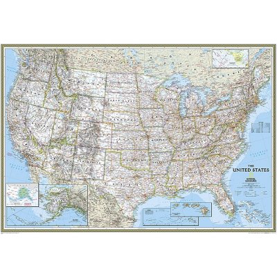 National Geographic USA - nástěnná mapa Classic 110 x 77 cm Varianta: bez rámu v tubusu, Provedení: laminovaná mapa v lištách