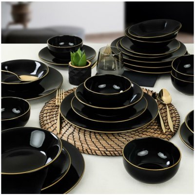 ASIR Porcelánová jídelní souprava BLACK černá zlatá 24 ks – Sleviste.cz
