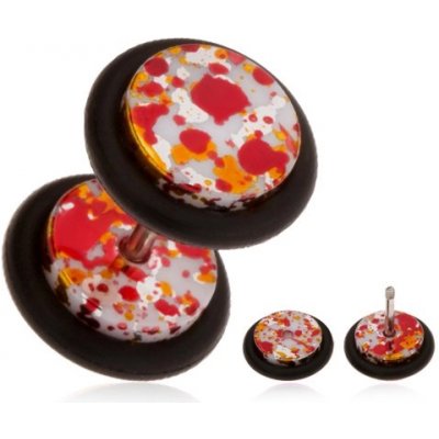 Šperky eshop akrylový fake piercing do ucha barevné skvrny na povrchu gumičky PC06.21 – Zboží Mobilmania