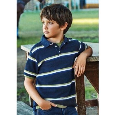 Mayoral chlapecké triko s límečkem a barevnými proužky 6101-25