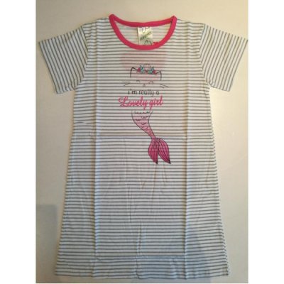 Dětská bavlněná noční košile s krátkým rukávem kolekce mořská víla proužek FLOWER šedo růžová – Zboží Mobilmania