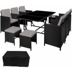 tectake 404319 zahradní ratanový nábytek malaga 6+4+1 vč. ochranné plachty - černá/šedá – Sleviste.cz