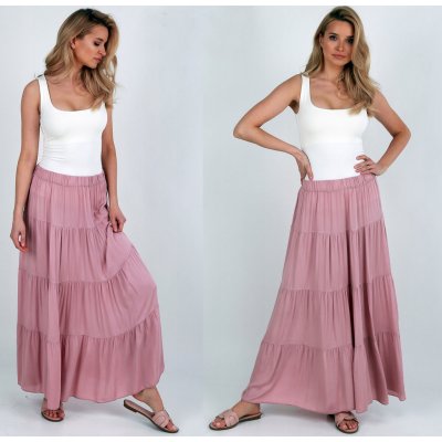 Fashionweek dlouhá maxi letní španělská sukně ze vzdušného materiálu s volánky ZIZI266 světle růžová