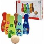 Tooky Toy Dřevěné dětské kuželky se zvířátky 6 ks + míček – Zboží Živě