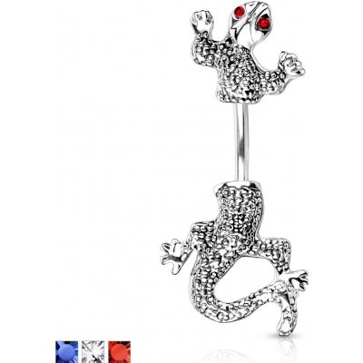 Šperky Eshop piercing do pupíku z chirurgické oceli patinovaná ještěrka se zirkonovýma očima G20.02 červená R