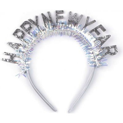 Výprodej - Párty čelenka do vlasů Happy New Year saténová Varianta: 1 stříbrná, Balení: 1 ks – Zboží Mobilmania