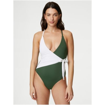 Marks & Spencer dámské zavinovací jednodílné plavky bílo zelené